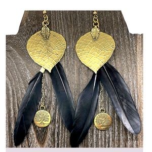Gold and Black Feather Earrings